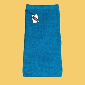 NWT CALLAHAN X REVOLVE KNITWEAR GENNY FUZZY KNIT MIDI SKIRT BLUE-GREEN SZ S